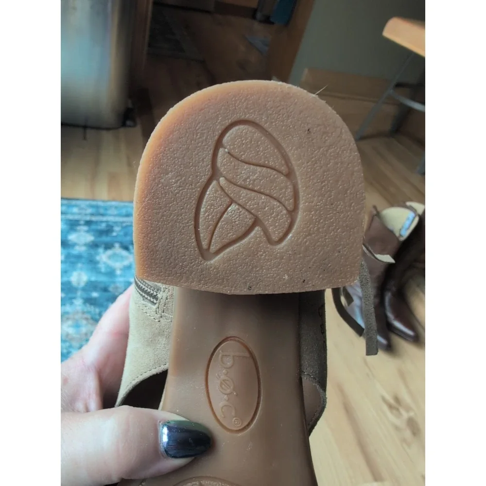 8M BOC Born Tan Leather Verona Chunky Block Heel Fringe Bootie Open Toe Sandal - Picture 10 of 10
